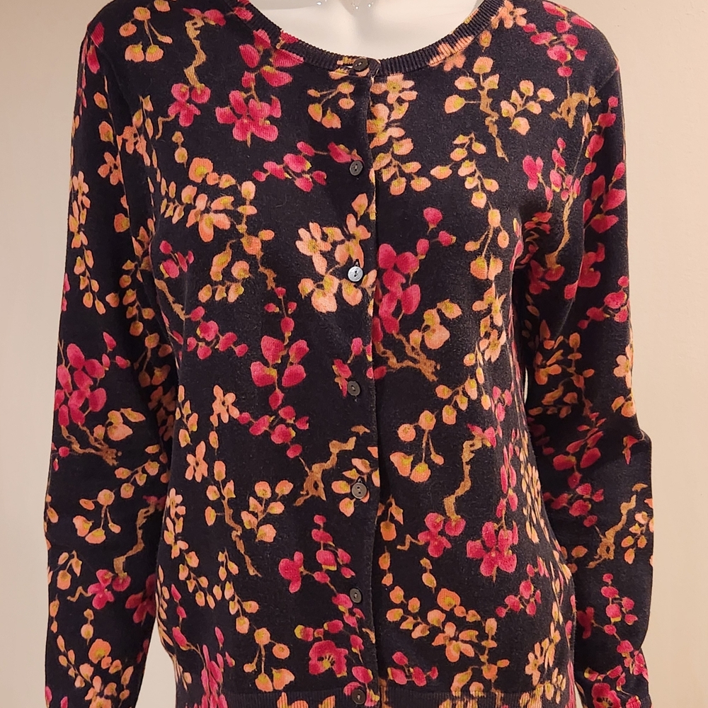 Lands' End Supima Cotton Sweater - Black and Cream